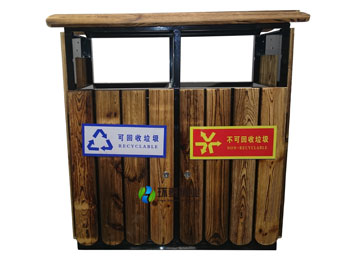 碳化木分類垃圾桶HT-GM7140,新款,炭灰,戶外,鋼木,垃圾桶,HT-GM7140,