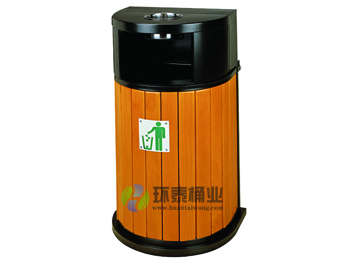 側(cè)投口圓柱形鋼木垃圾箱HT-GM6780,鋼木,垃圾桶,鋼木,垃圾桶,